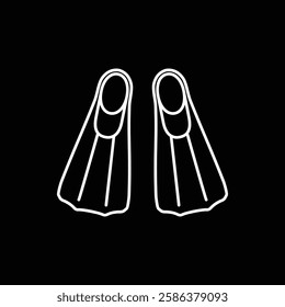 Diving flippers line icon isolated on black background. Vector illustration.