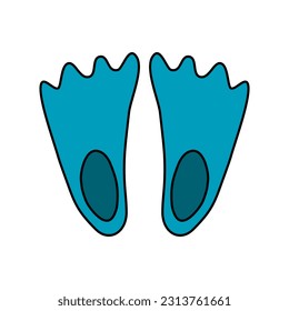 Diving flippers, rubber flippers for swimming, equipment for outdoor activities, doodle style vector
