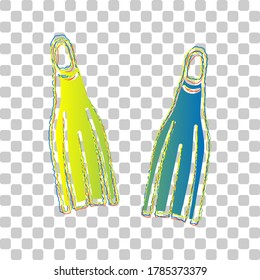 Señales de aletas de buceo. Icono de degradado de azul a verde con cuatro contornos de ancho sobre fondo transparente elegante. Ilustración.