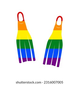 Diving flippers sign. Rainbow gay LGBT rights colored Icon at white Background. Illustration.