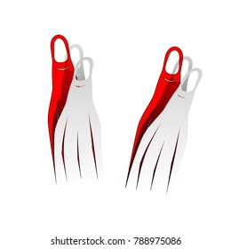 Diving flippers sign. Vector. Detachable paper icon with red body stock. Isolated.