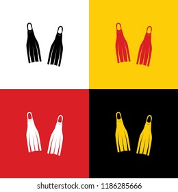Diving flippers sign. Vector. Icons of german flag on corresponding colors as background.