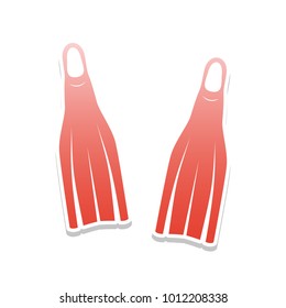 Diving flippers sign. Vector. Reddish icon with white and gray shadow on white background. Isolated.