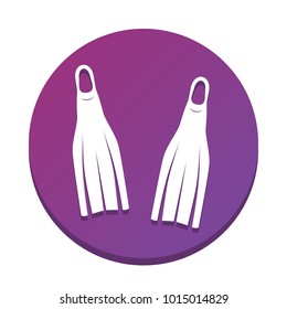 Diving flippers sign. Vector. White icon with flat shadow on purpureus circle at white background. Isolated.