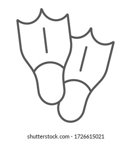 Diving flippers thin line icon, tourism and diving, swimming flippers sign vector graphics, a linear icon on a white background, eps 10