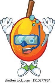 Diving fresh jocote character mascot in cartoon