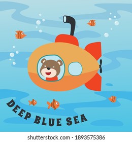 Diving with funny bear driving submarine. Creative vector childish background for fabric, textile, nursery wallpaper, poster, card, brochure. vector illustration background.