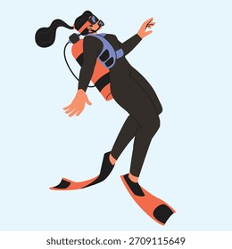 Buceo suave de lado nadar mientras el buceador ajusta la flotabilidad mientras observa el entorno marino ilustración