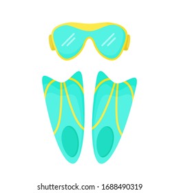 Diving glasses and fins isolated on a white background. Vector illustration. Great for summer design.