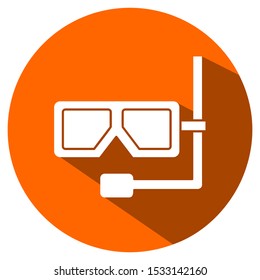 Diving glasses sign icon. Circle button with a long shadow. Vector illustration