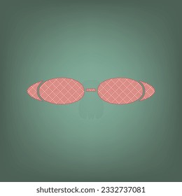 Diving glasses sign illustration. Apricot Icon with Brick Red parquet floor graphic pattern on a Ebony background. Feldgrau. Green. Illustration.