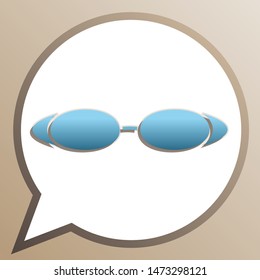 Diving glasses sign illustration. Bright cerulean icon in white speech balloon at pale taupe background. Illustration.