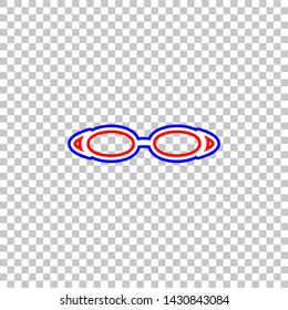 Diving glasses sign illustration. Red, white and contour icon at transparent background. Illustration.