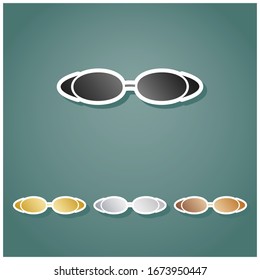 Tauchbrille signalisiert Illustration. Satz von metallischen Symbolen mit grauem, goldenem, silbernem und bronzem Farbverlauf mit weißer Kontur und Schatten auf viridfarbenem Hintergrund. Illustration.