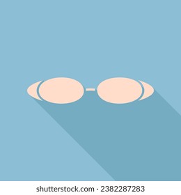 Diving glasses sign illustration. Unbleached silk Icon with very long shadow at dark sky blue background. Illustration.