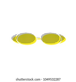 Diving glasses sign illustration. Vector. Yellow icon with square pattern duplicate at white background. Isolated.