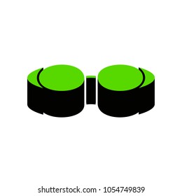 Diving glasses sign illustration. Vector. Green 3d icon with black side on white background. Isolated.