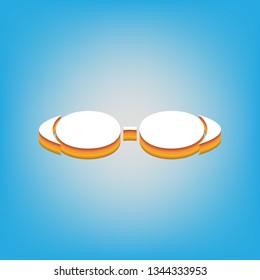 Diving glasses sign illustration. Vector. White icon with 3d warm-colored gradient body at sky blue background.