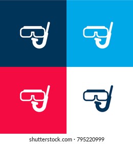 Diving glasses for summer beach four color material and minimal icon logo set in red and blue