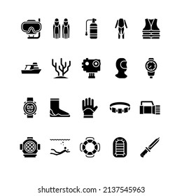 Diving glyph icon set vector