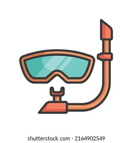 Diving goggles illustration icon with breathing tube for snorkeling