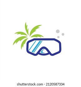 Diving goggles and palm tree icon or symbol