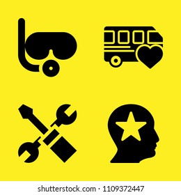 diving goggles, settings, bus and profile vector icon set. Sample icons set for web and graphic design