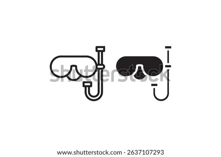 Diving goggles and snorkel icon set in black and white variations.