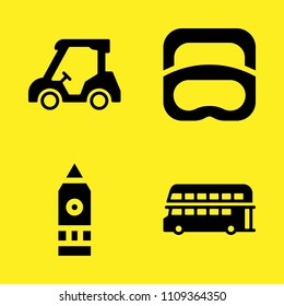 diving, golf cart, double decker bus and big ben vector icon set. Sample icons set for web and graphic design