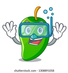 Diving green mango slices in the character
