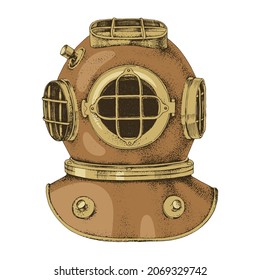 Diving helmet drawn in vintage style