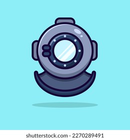 Diving Helmet Flat Cartoon Icon. Diving Helmet Logo Concept Isolated Premium Vector Illustration