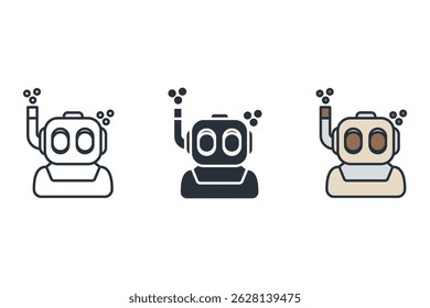 diving helmet icons isolated on White Background. Flat style design