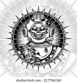 Diving helmet illustration detailed and easy to edit