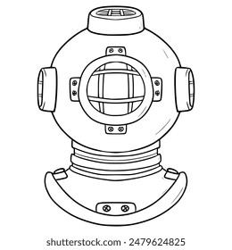 diving helmet illustration hand drawn outline vector