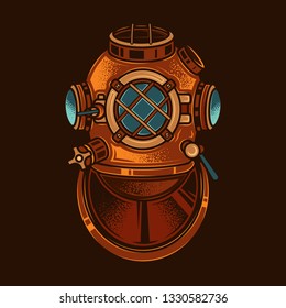 Diving helmet. Original vector illustration in vintage style. Design element.