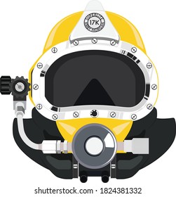 Diving helmet.  Scuba Deep Sea Diver.  Modern maritime dive hat. Full face underwater steampunk goggles and helmet.  