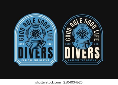 diving helmet, scuba diver helmet, marine deep sea helmet badge logo vector collection design for nautical, adventure and diving  