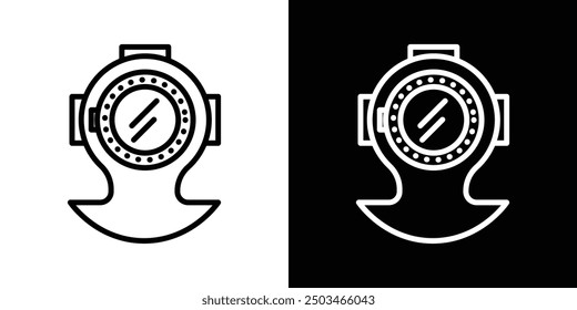 Diving helmet thin line vector icon set.