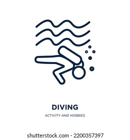 diving icon from activity and hobbies collection. Thin linear diving, travel, tourism outline icon isolated on white background. Line vector diving sign, symbol for web and mobile