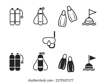 diving icon collection. scuba and active tourism symbol. isolated vector image for vacation design