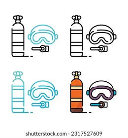 Diseño de iconos de buceo en cuatro colores de variación