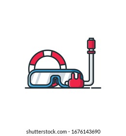 Icono de buceo Diseño Ilustraciones Estilo de caricatura Página de aterrizaje web apropiada, Banner, Volante, Pegatina, Papel de escritorio, Fondo de fondo