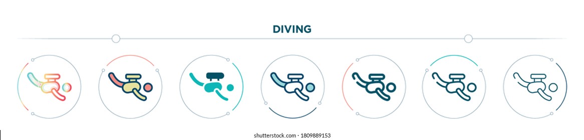 diving icon designed in gradient, filled, two color, thin line and outline style. vector illustration of diving vector icons. can be used for mobile, ui, web
