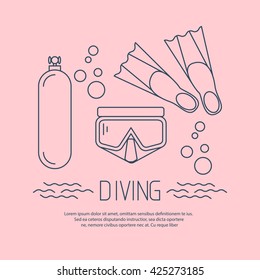 Diving icon with flippers and other equipment