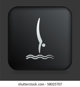Diving Icon on Square Black Internet Button Original Illustration