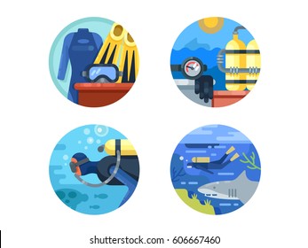 Diving icon set