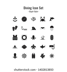 diving icon set. diving icons vector. glyph style design