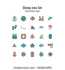 diving icon set. diving icons vector. flat style design