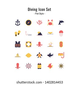 diving icon set. diving icons vector. filled outline style design